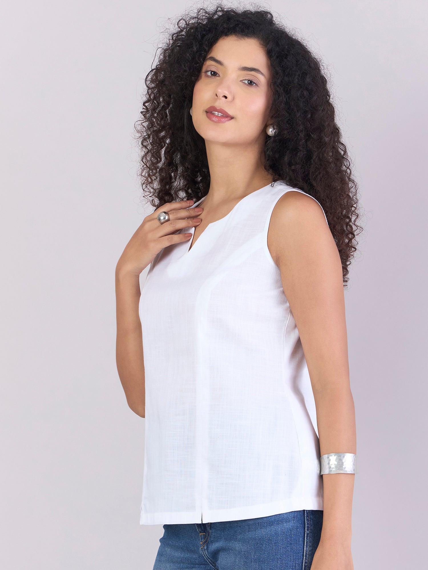 Women Princess Panel Cotton Top with Slit Detail