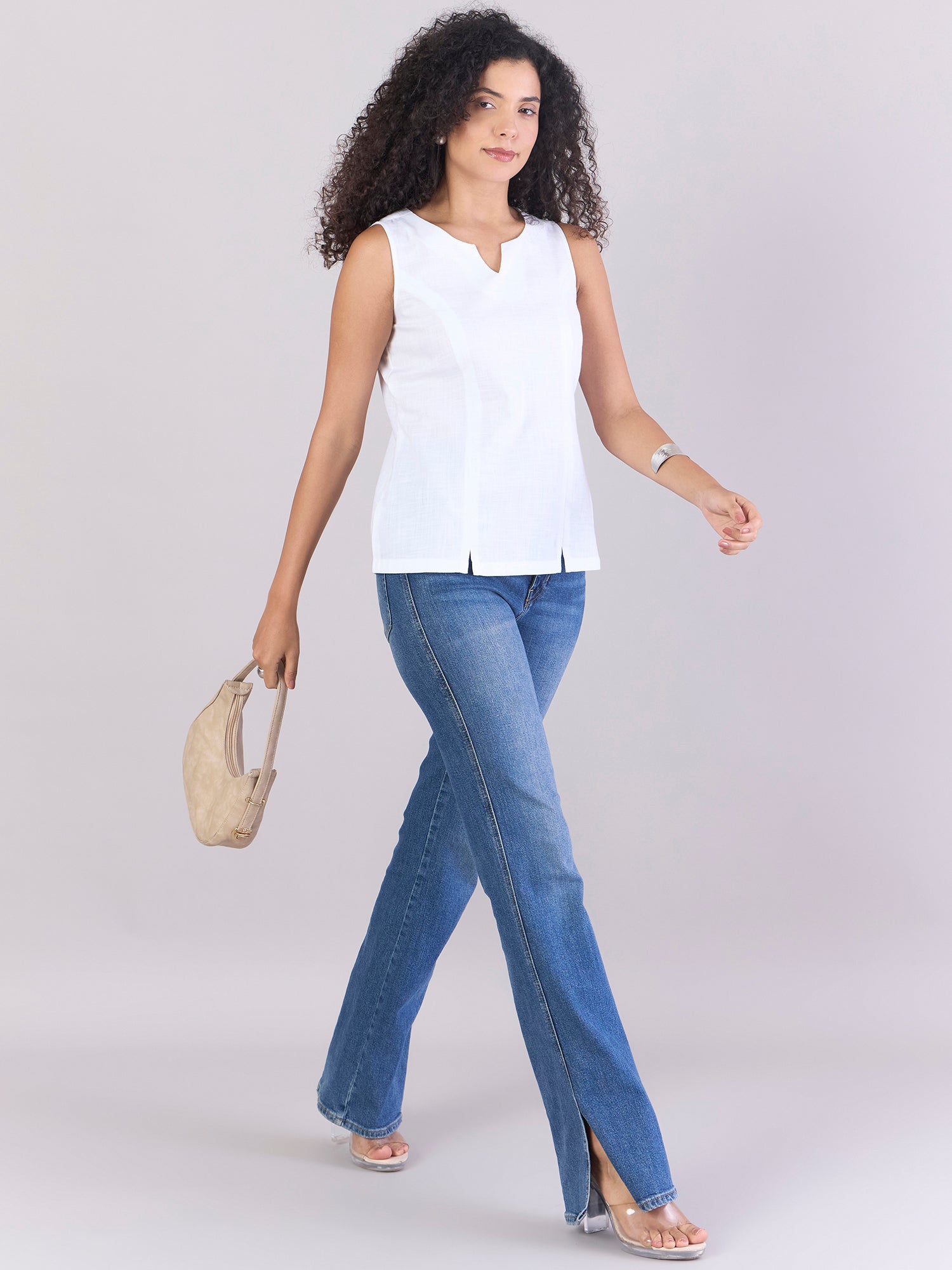 Women Princess Panel Cotton Top with Slit Detail