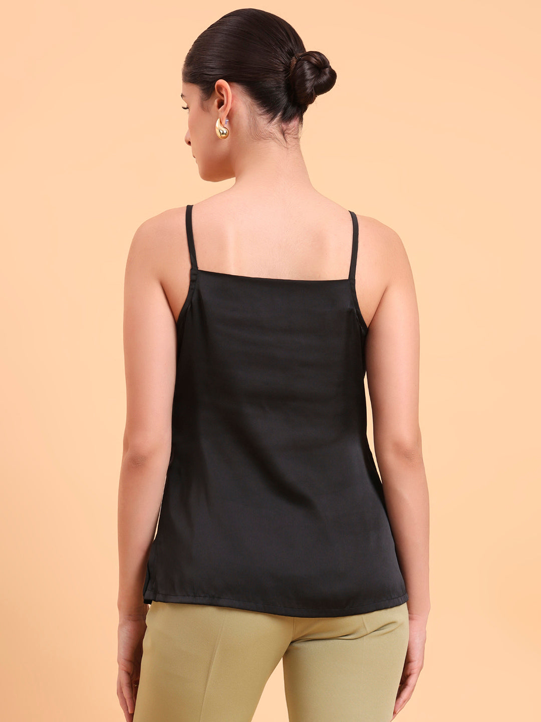 Black Cowl Neck Satin Tank Top