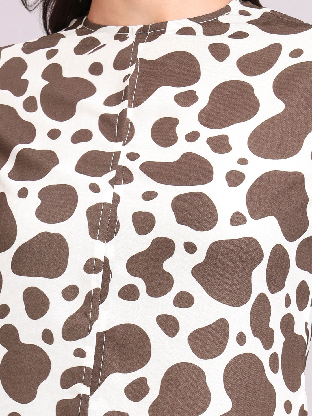 Animal Print Keyhole Detail Round Neck Top