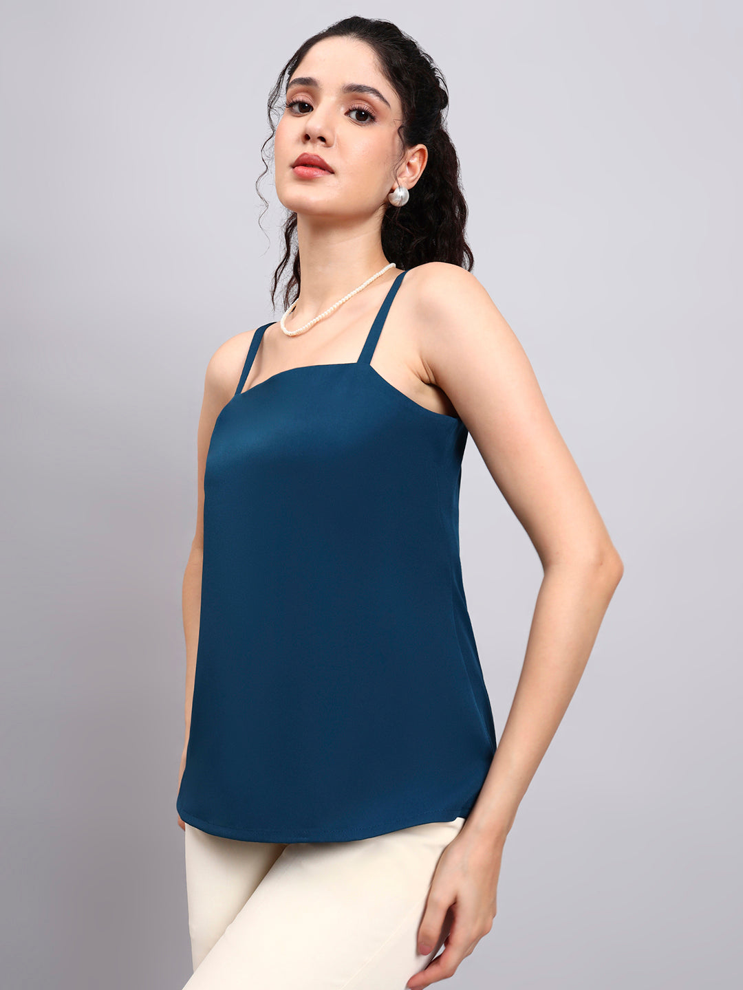 Teal Green Square Neck Sleeveless Camisole