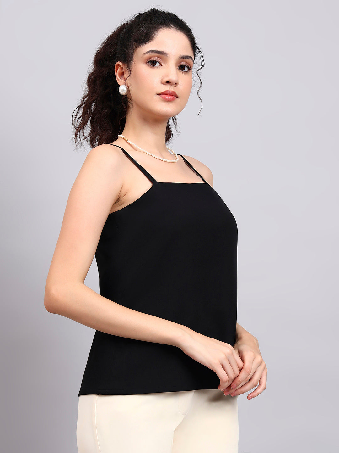 Black Square Neck Sleeveless Camisole with Comfort Fit