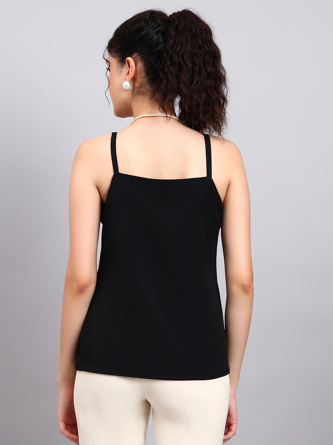 Black Square Neck Sleeveless Camisole with Comfort Fit