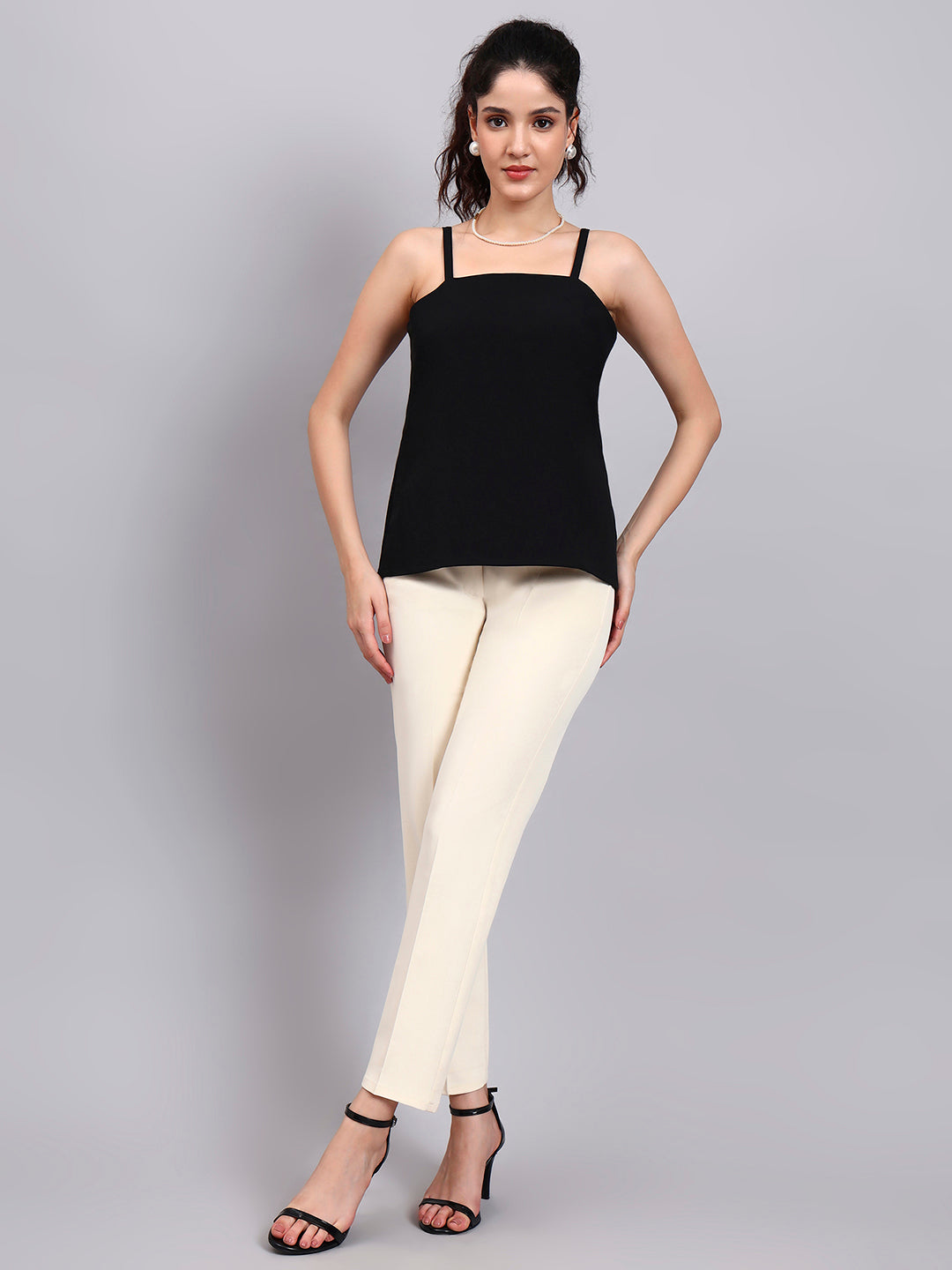 Black Square Neck Sleeveless Camisole with Comfort Fit