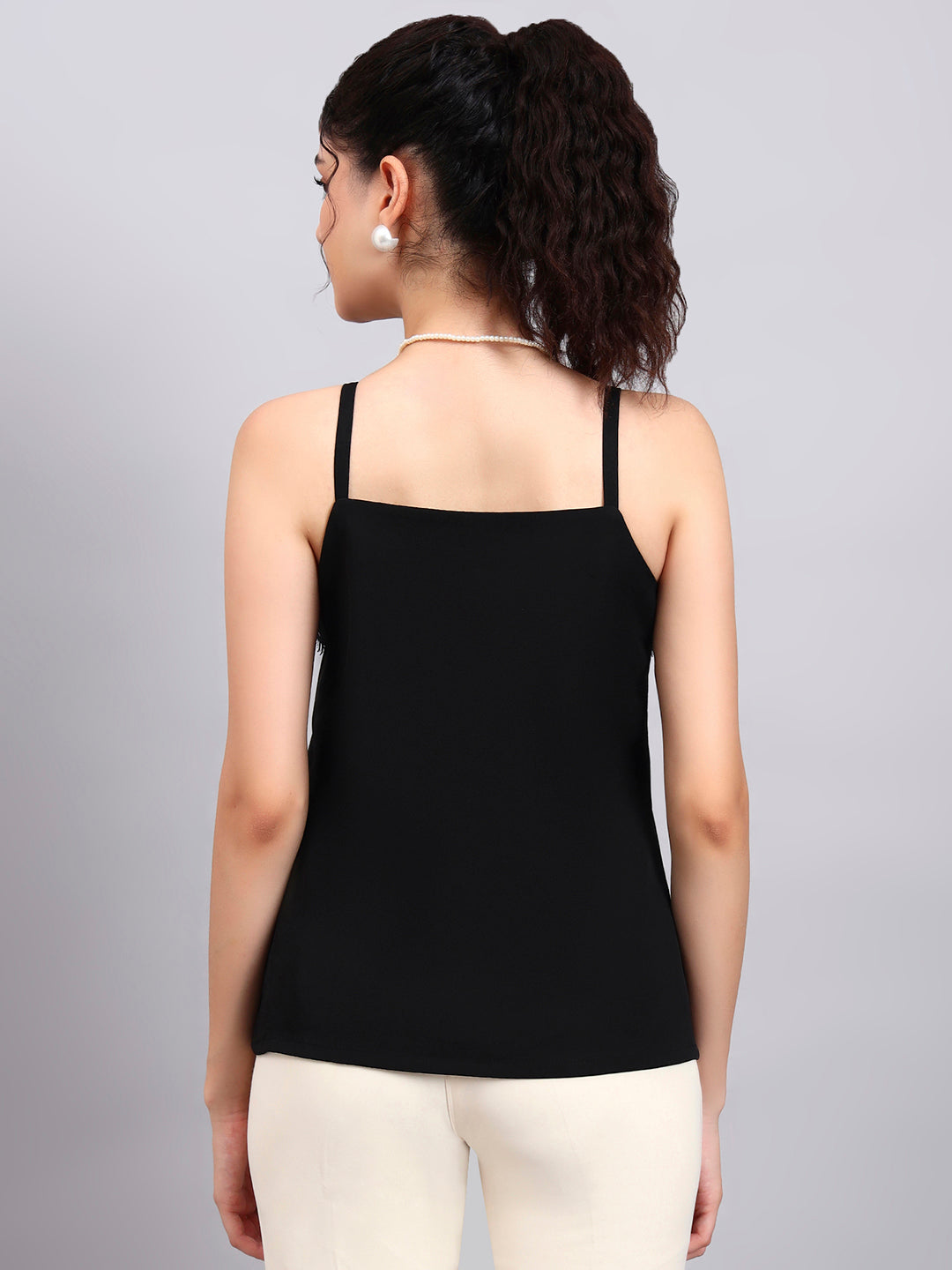 Elegant Black Lace-Trim Camisole with Square Neck