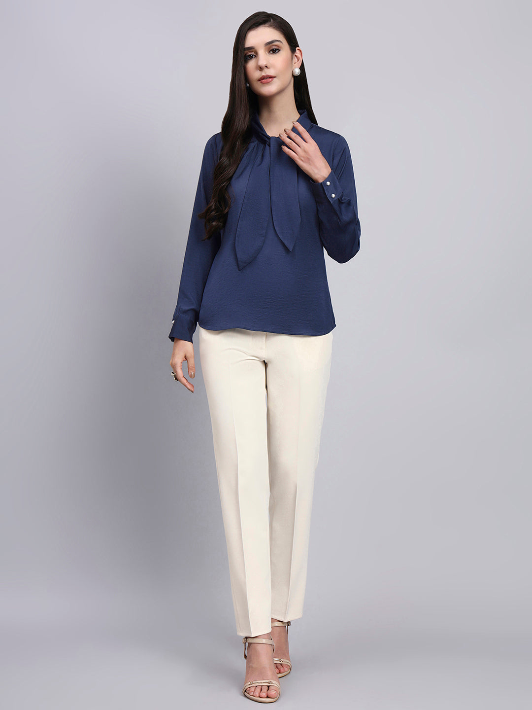 Effortlessly Elegant - Blue Tie-Neck Top