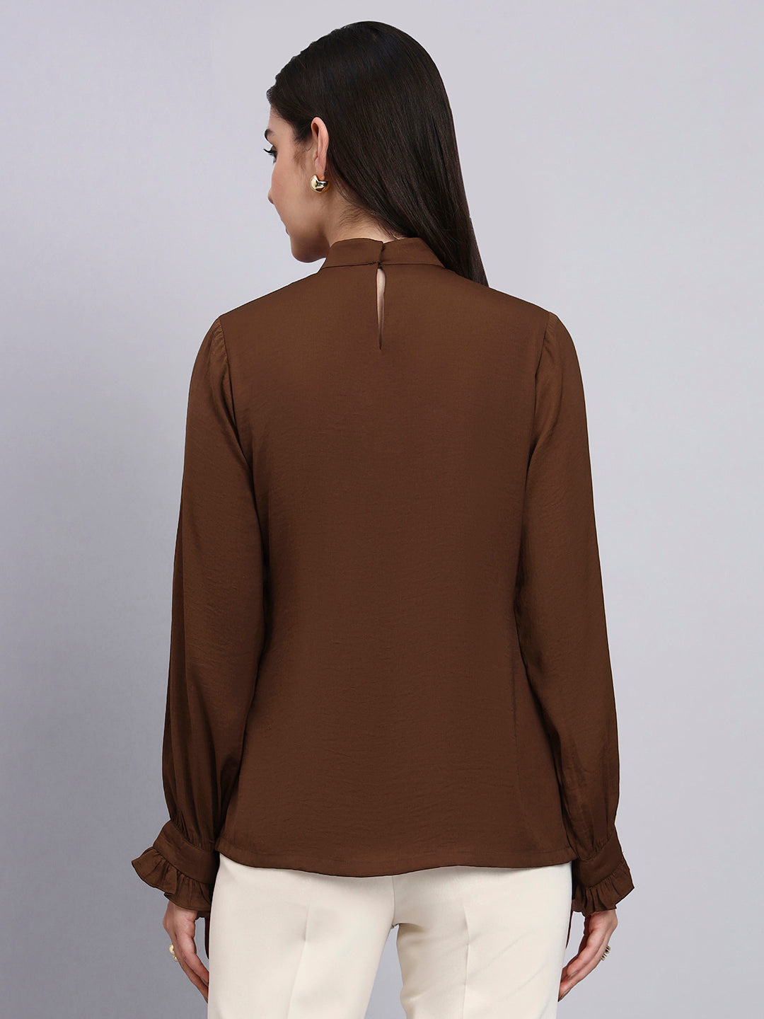 Women Premium Chocolate Satin Top with lace Detailing