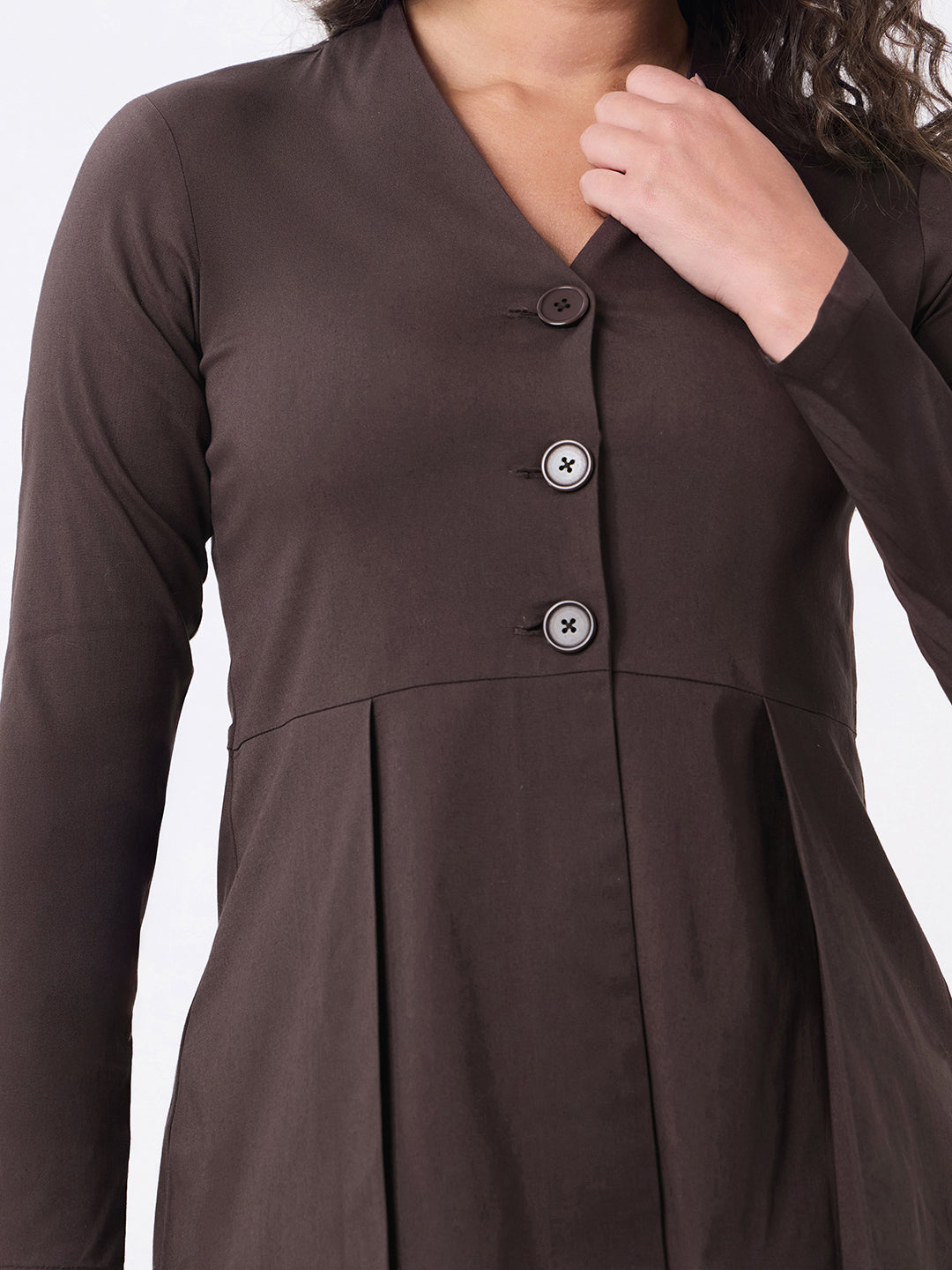 Women Brown V-neck Solid Top