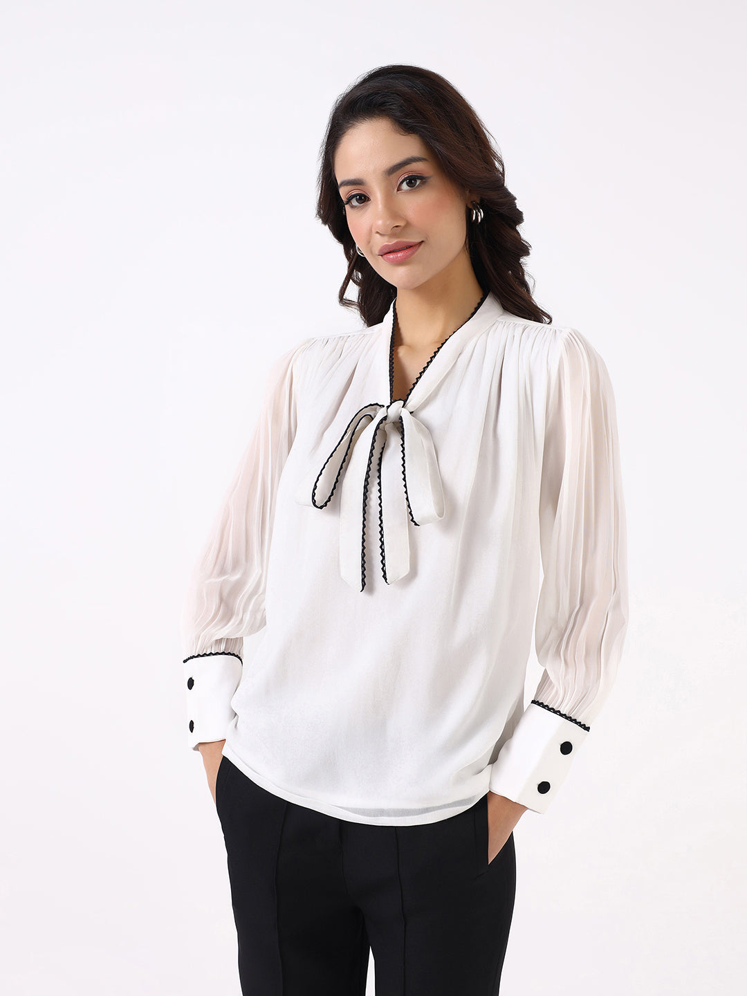 Women White Lace Tie Top