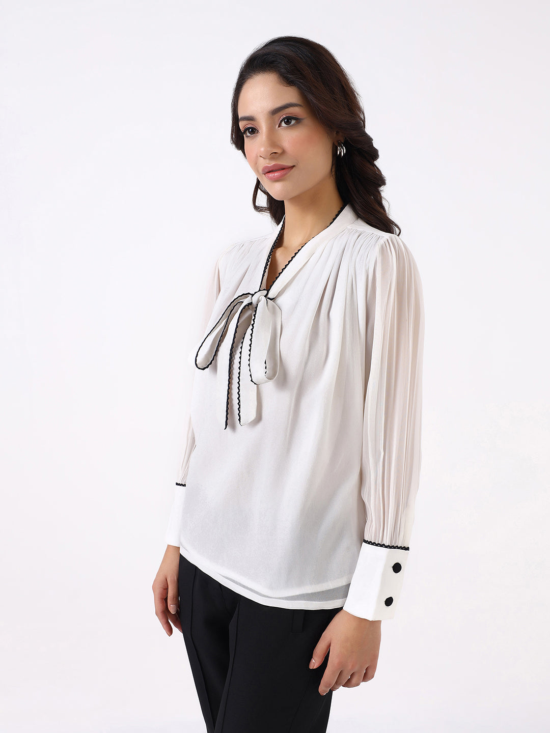 Women White Lace Tie Top