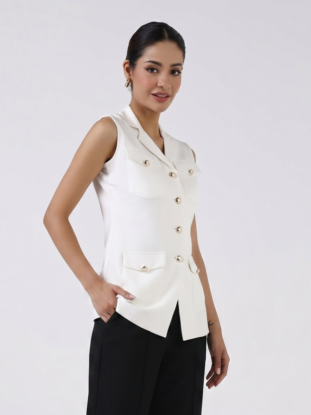 Women White Sleeveless Top