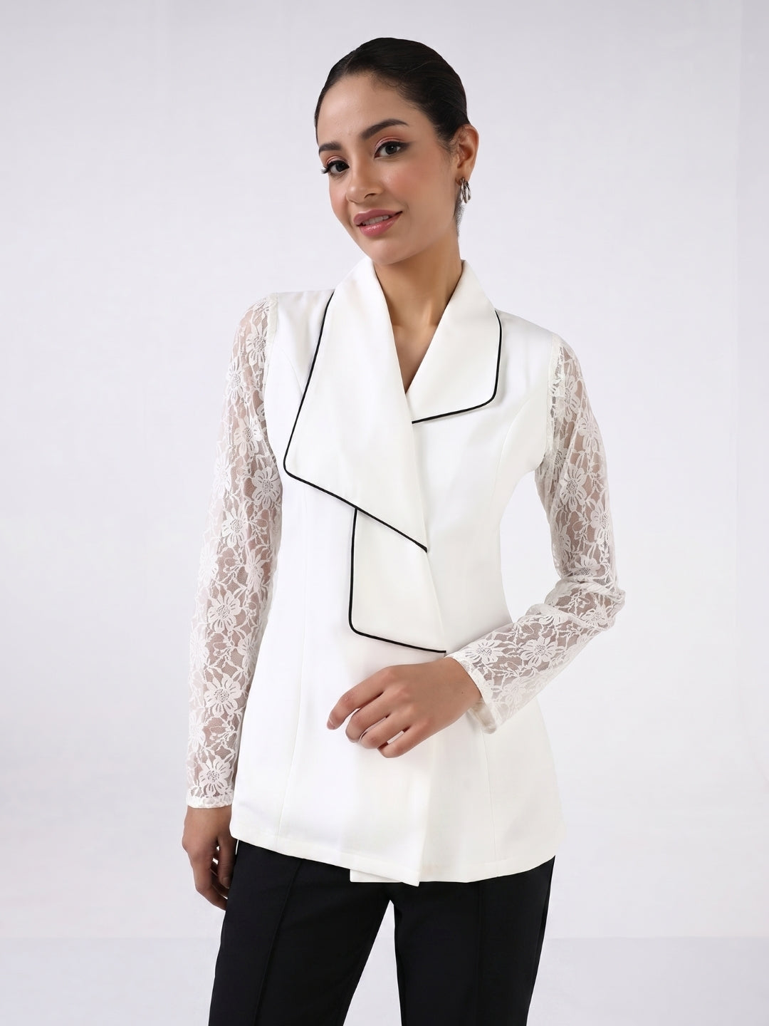 Women White Layered Collar Top