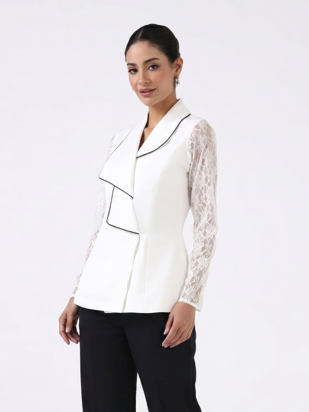 Women White Layered Collar Top