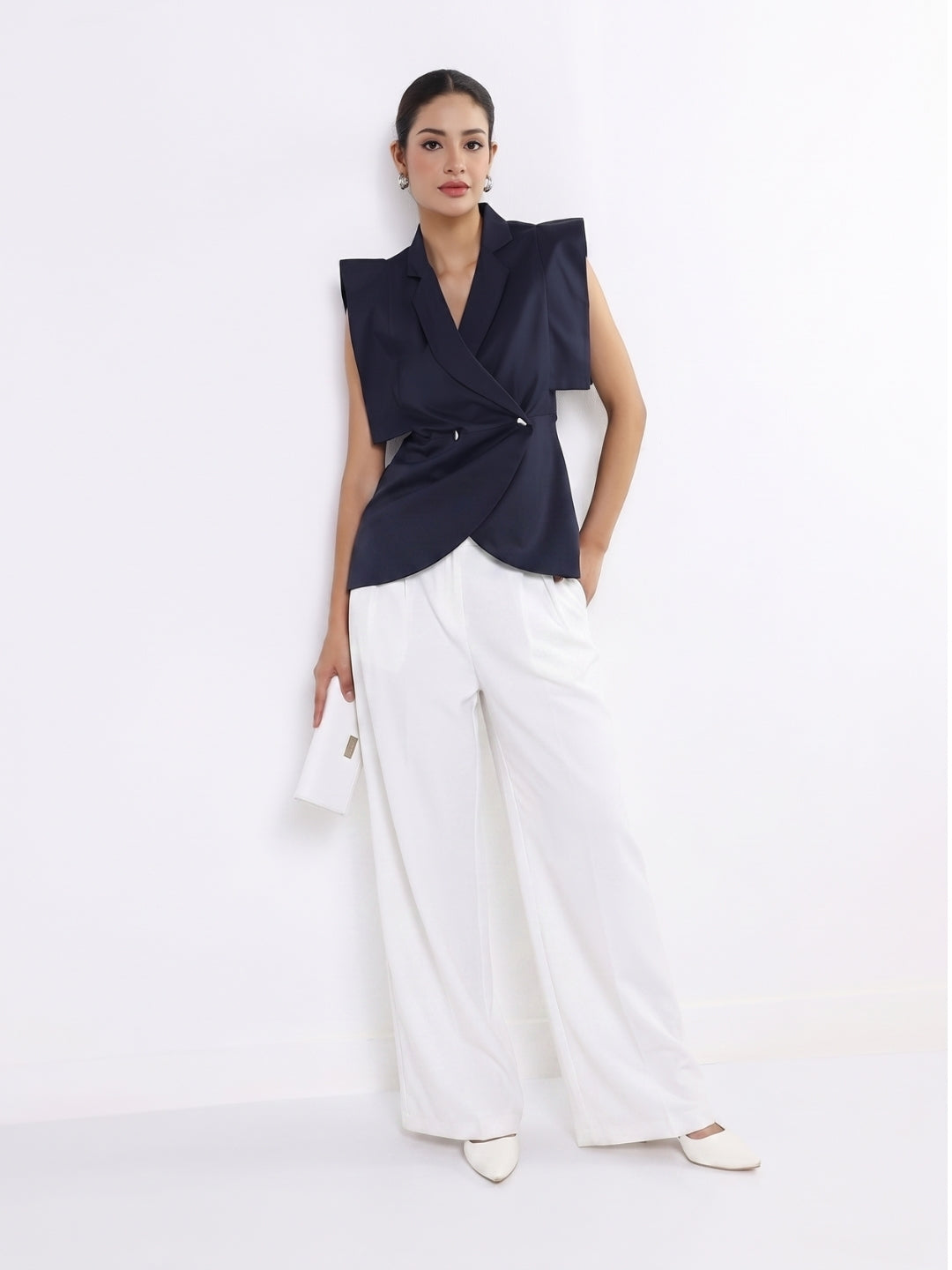 Women Navy Blue Boss Peplum Top