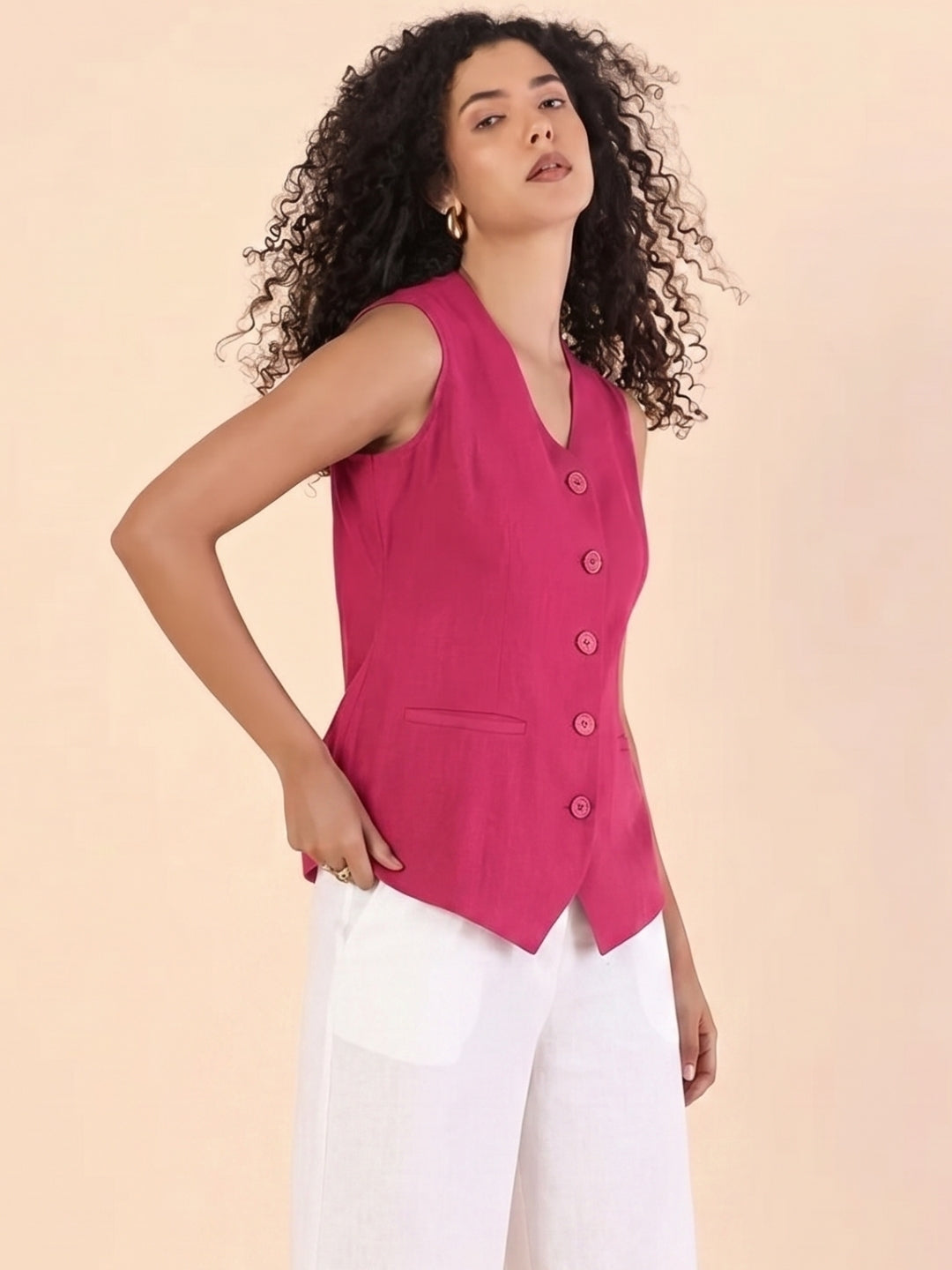 Women Hot Pink Sleeveless Top