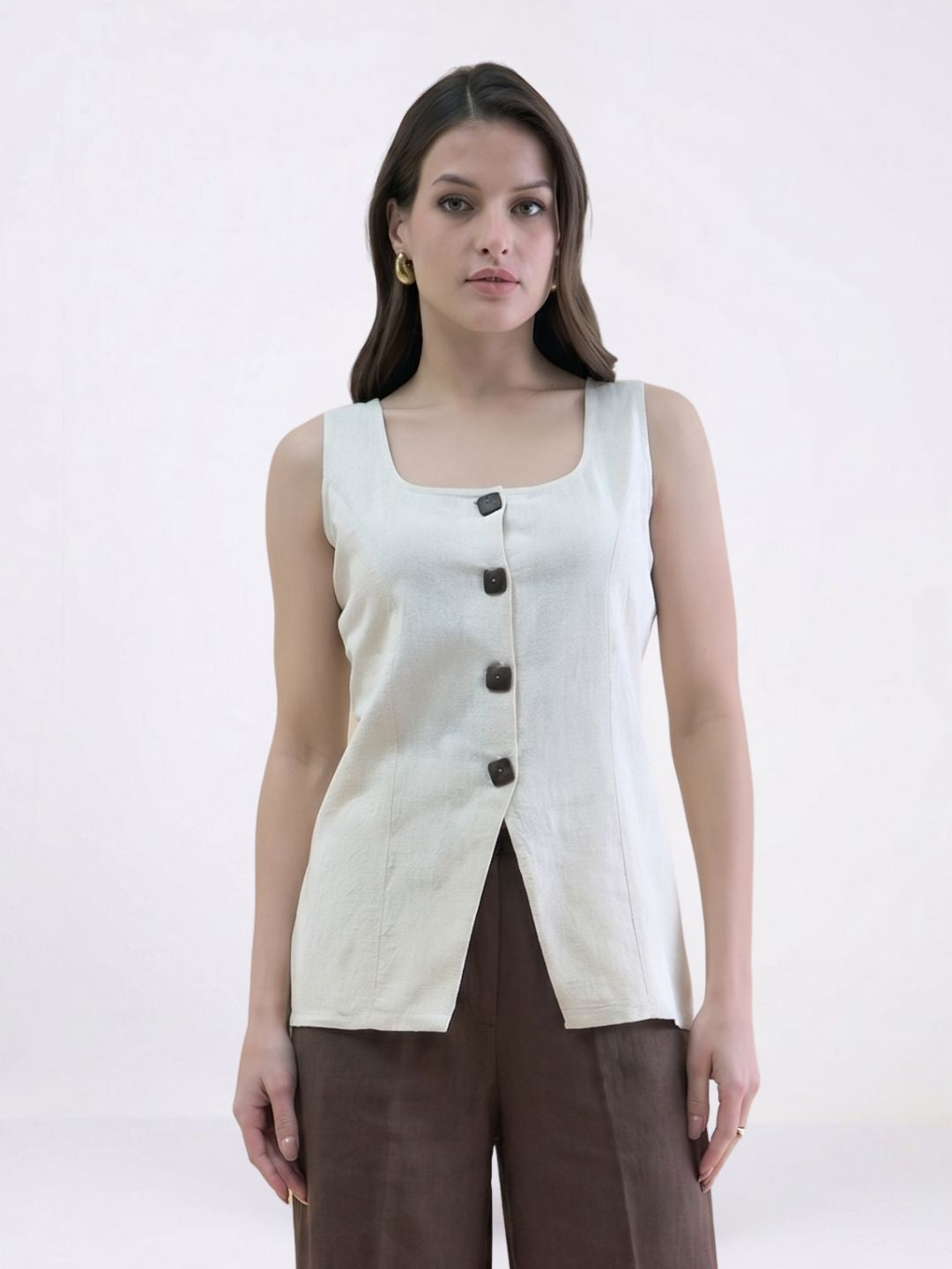Women Beige Sleeveless Top