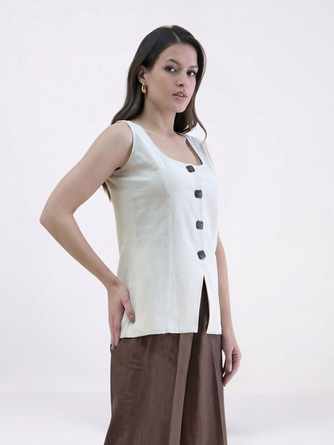 Women Beige Sleeveless Top