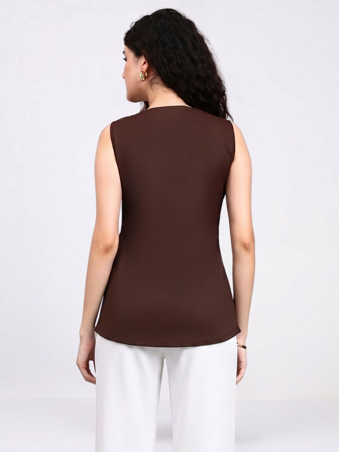Women Brown Button Detail Waistcoat Top