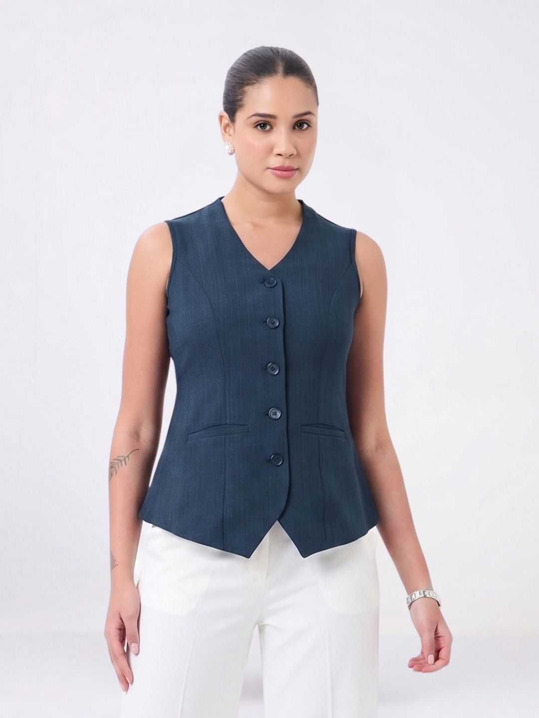 Women Navy Blue Sleeveless Top