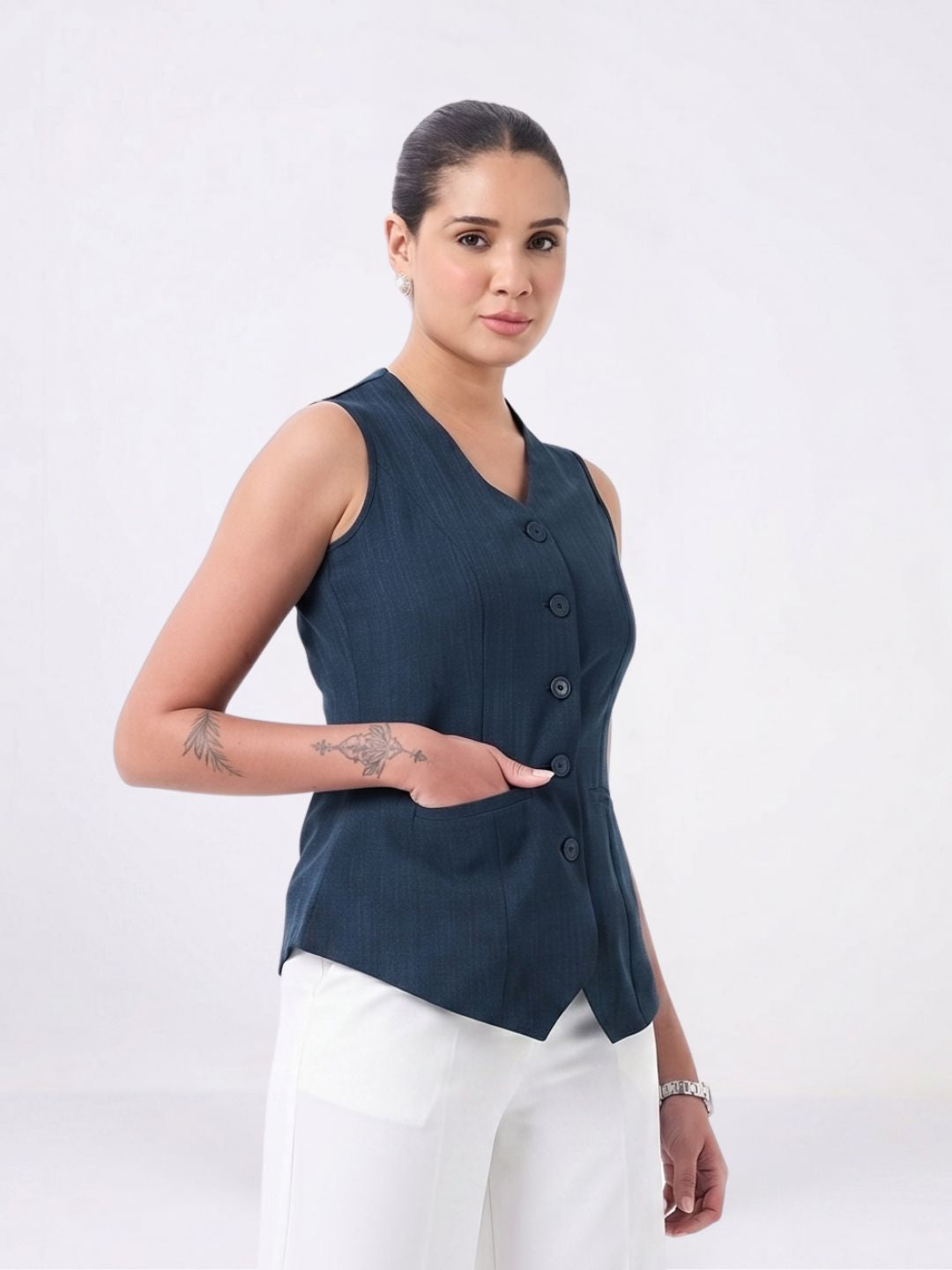 Women Navy Blue Sleeveless Top