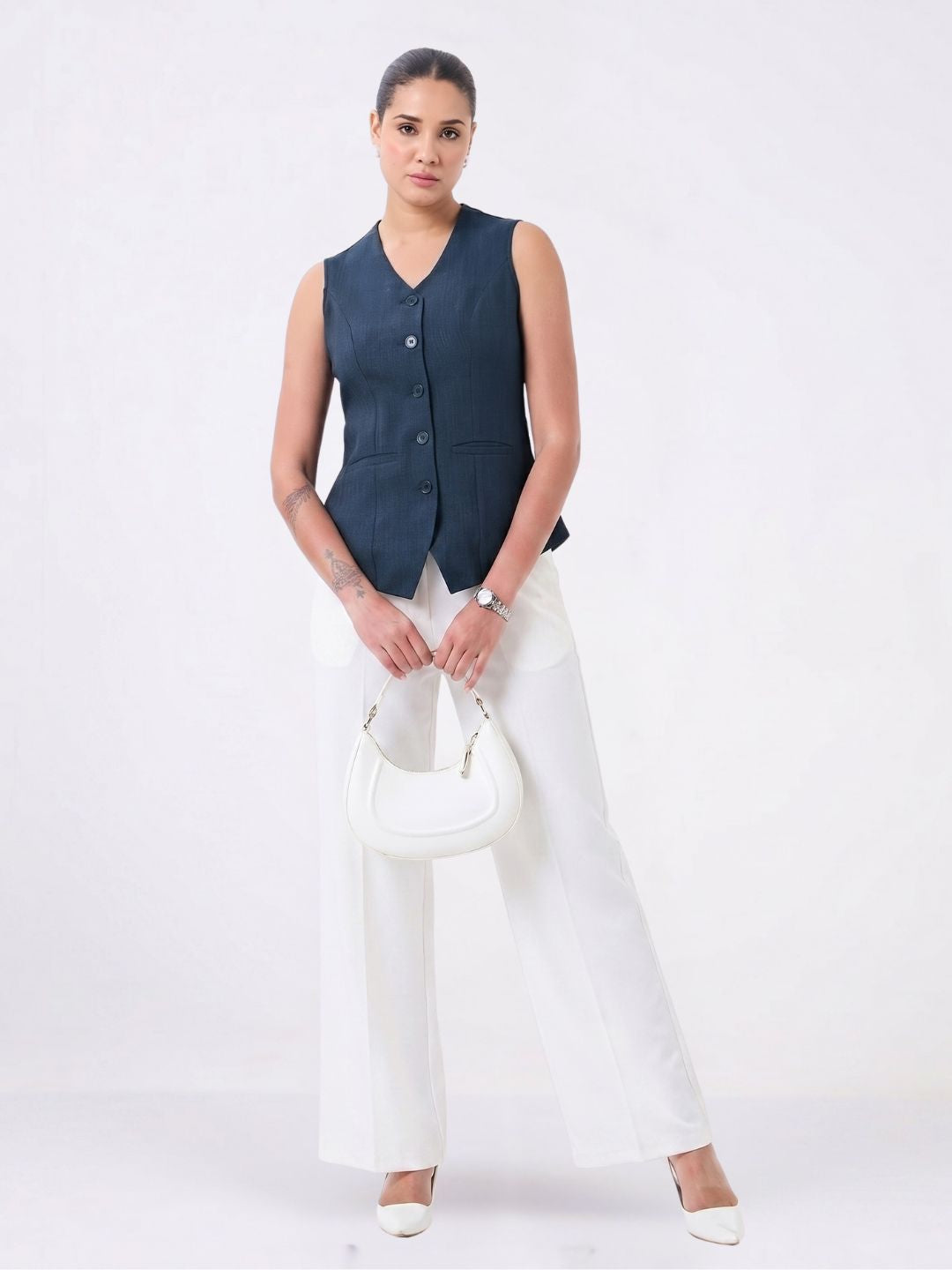 Women Navy Blue Sleeveless Top