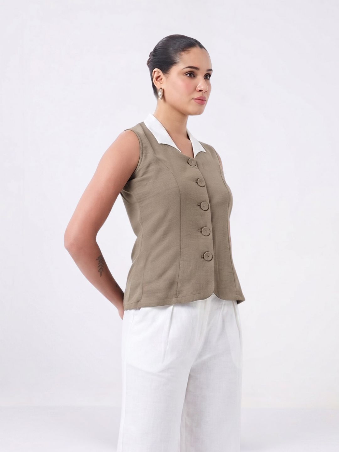 Women Olive Green Waistcoat Top