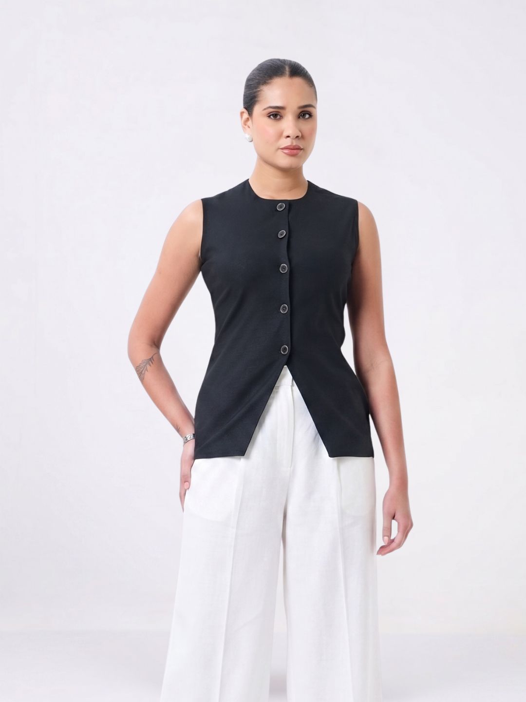 Women Black Asymmetric Waistcoat Top
