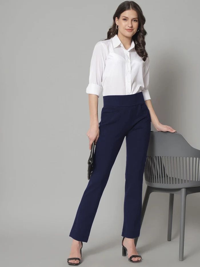 Women Tailored Skinny Fit High-Rise Easy Wash Trousers