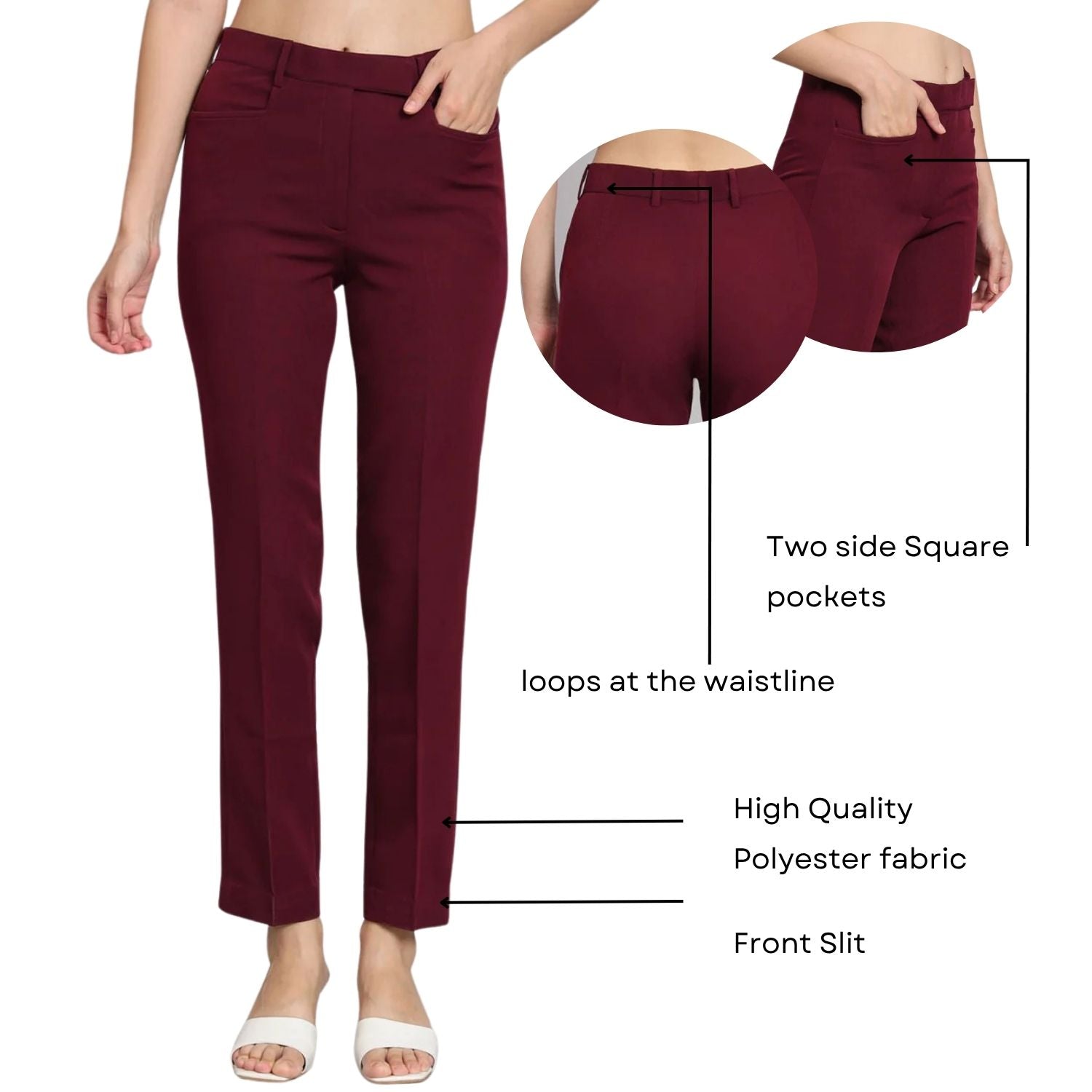 Regular Fit Mid Waist Trouser - Maroon