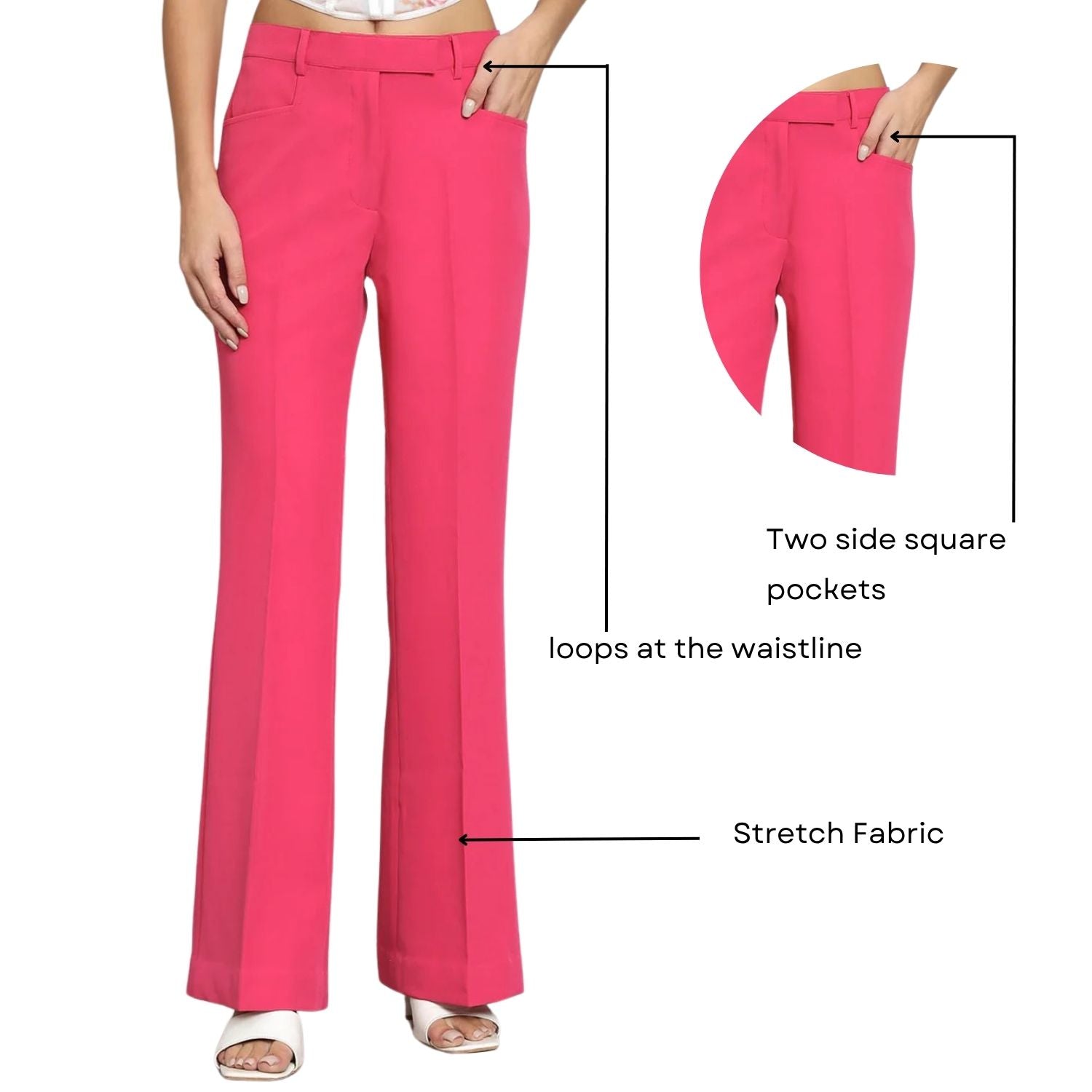 Women Pink Women Relaxed Easy Wash Bell Bottom Trousers