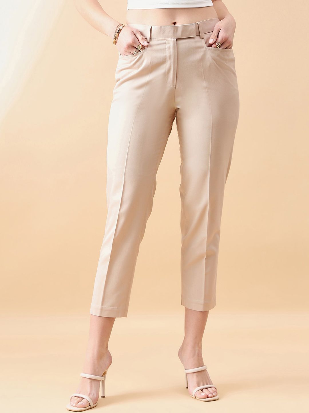 Women Tapered Mid Waist Slim Fit Trouser