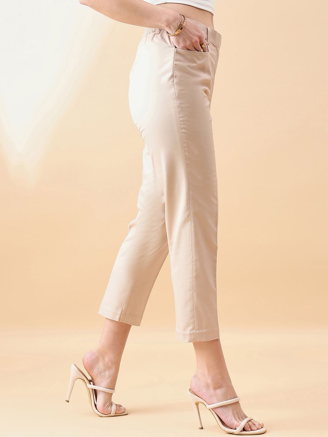 Women Tapered Mid Waist Slim Fit Trouser