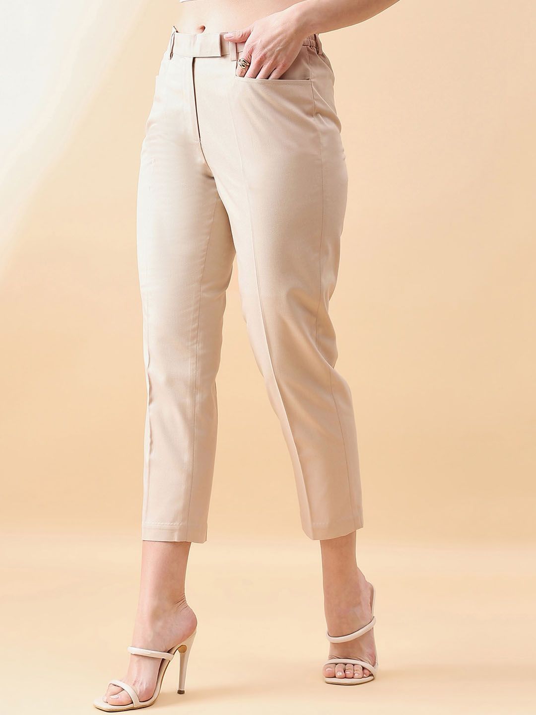 Women Tapered Mid Waist Slim Fit Trouser