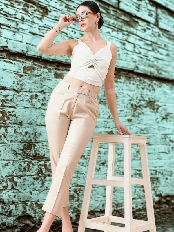 Women Tapered Mid Waist Slim Fit Trouser