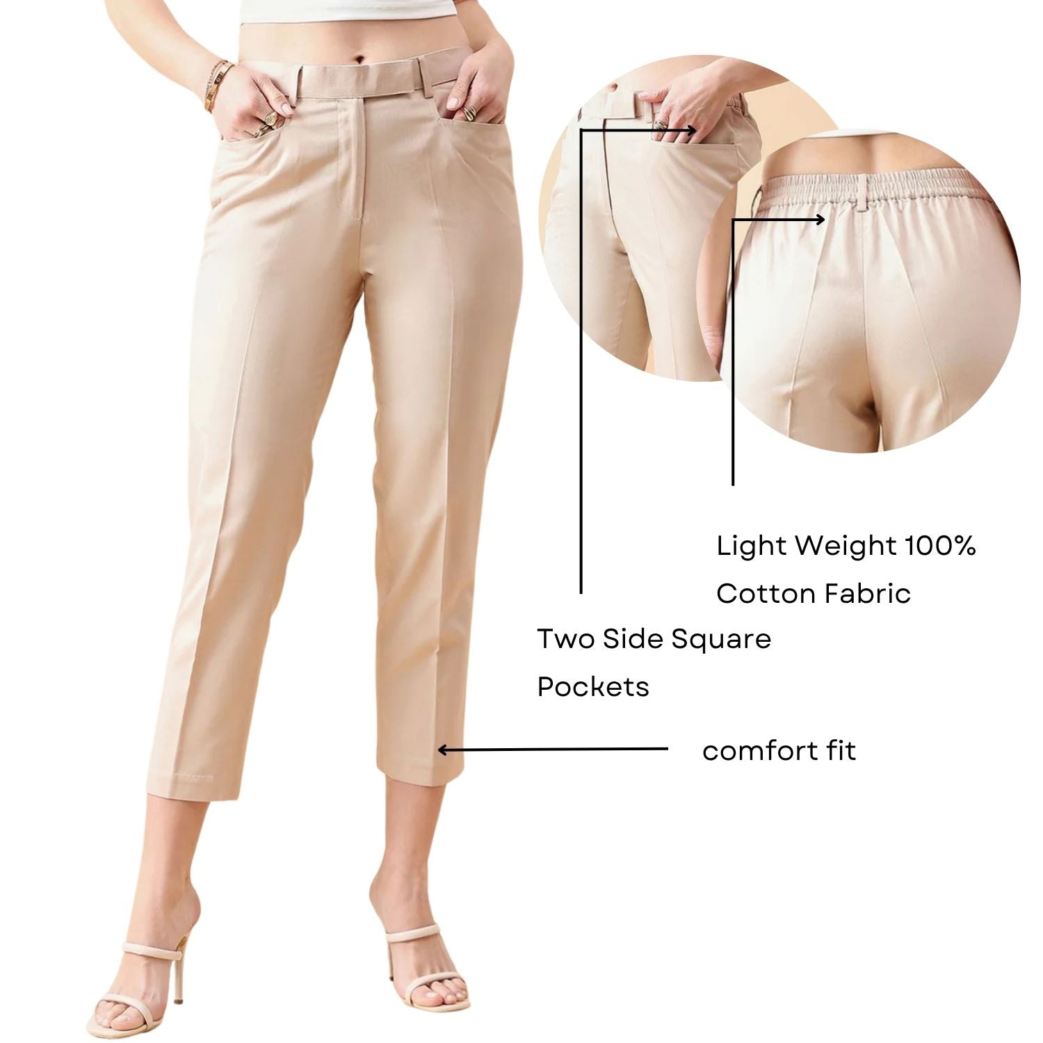 Women Tapered Mid Waist Slim Fit Trouser