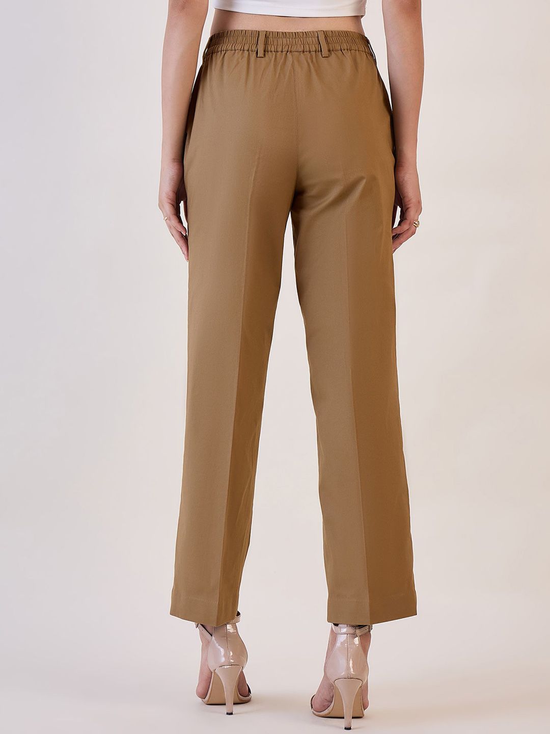 Women Relaxed Straight Fit High-Rise Trousers