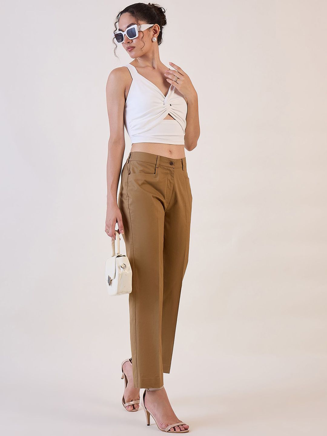 Women Relaxed Straight Fit High-Rise Trousers