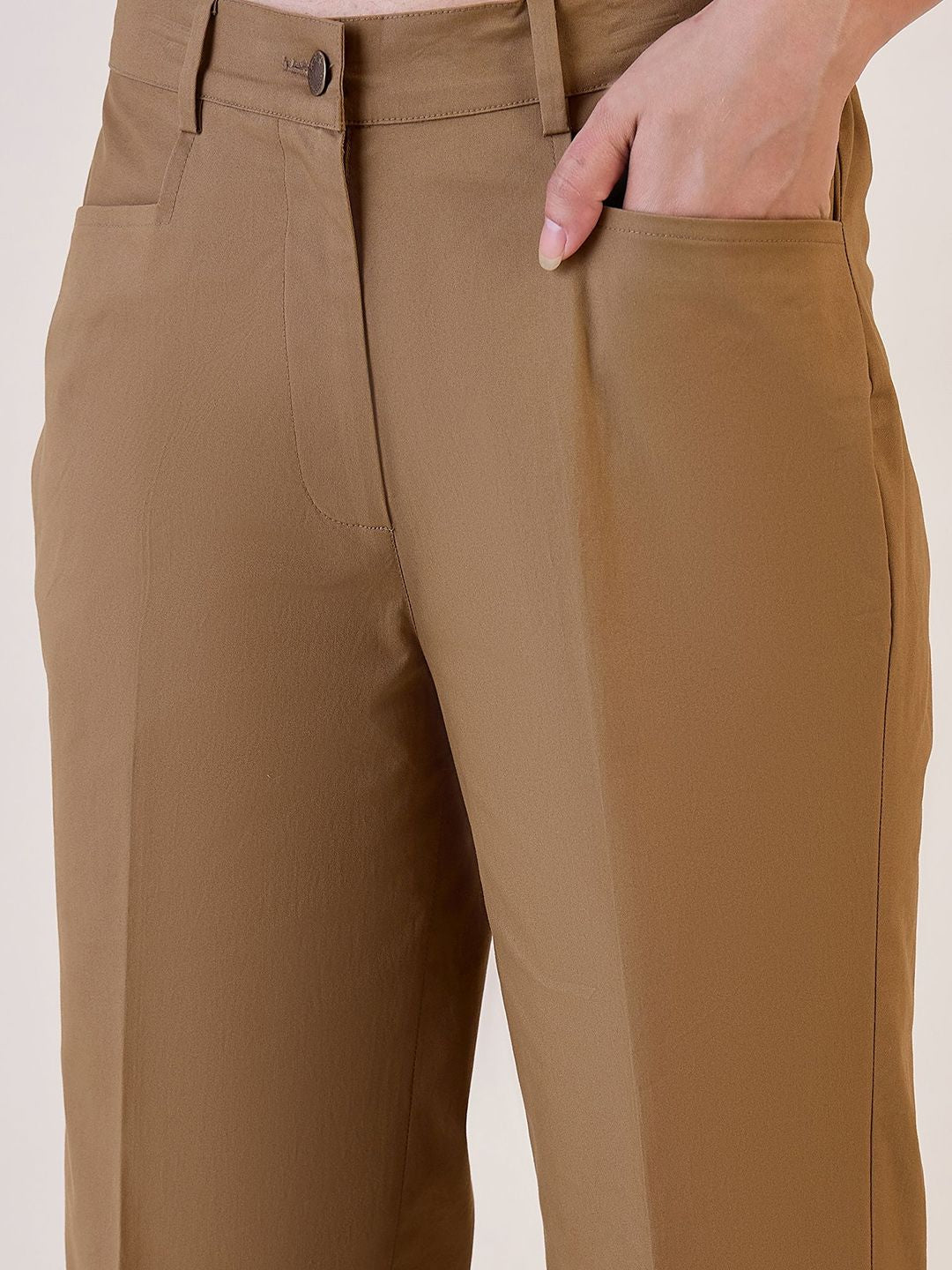 Women Relaxed Straight Fit High-Rise Trousers