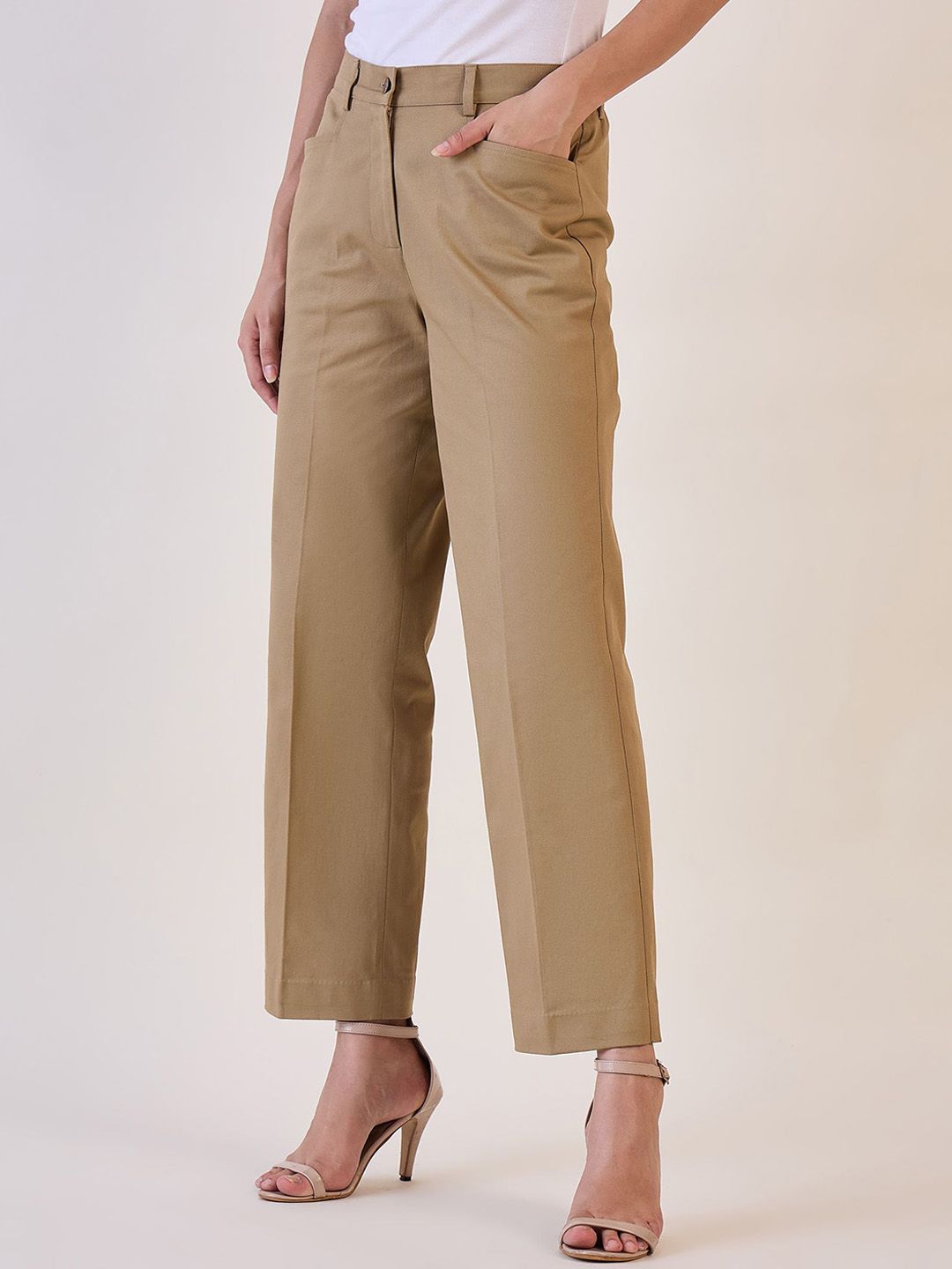 Women Straight Fit High-Rise Regular Trousers