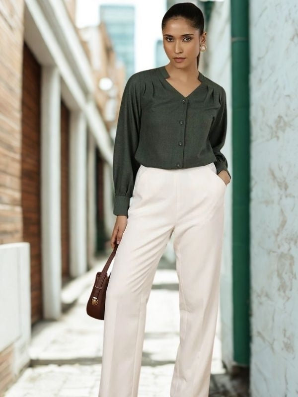 Women Comfort Straight Fit High-Rise Trousers