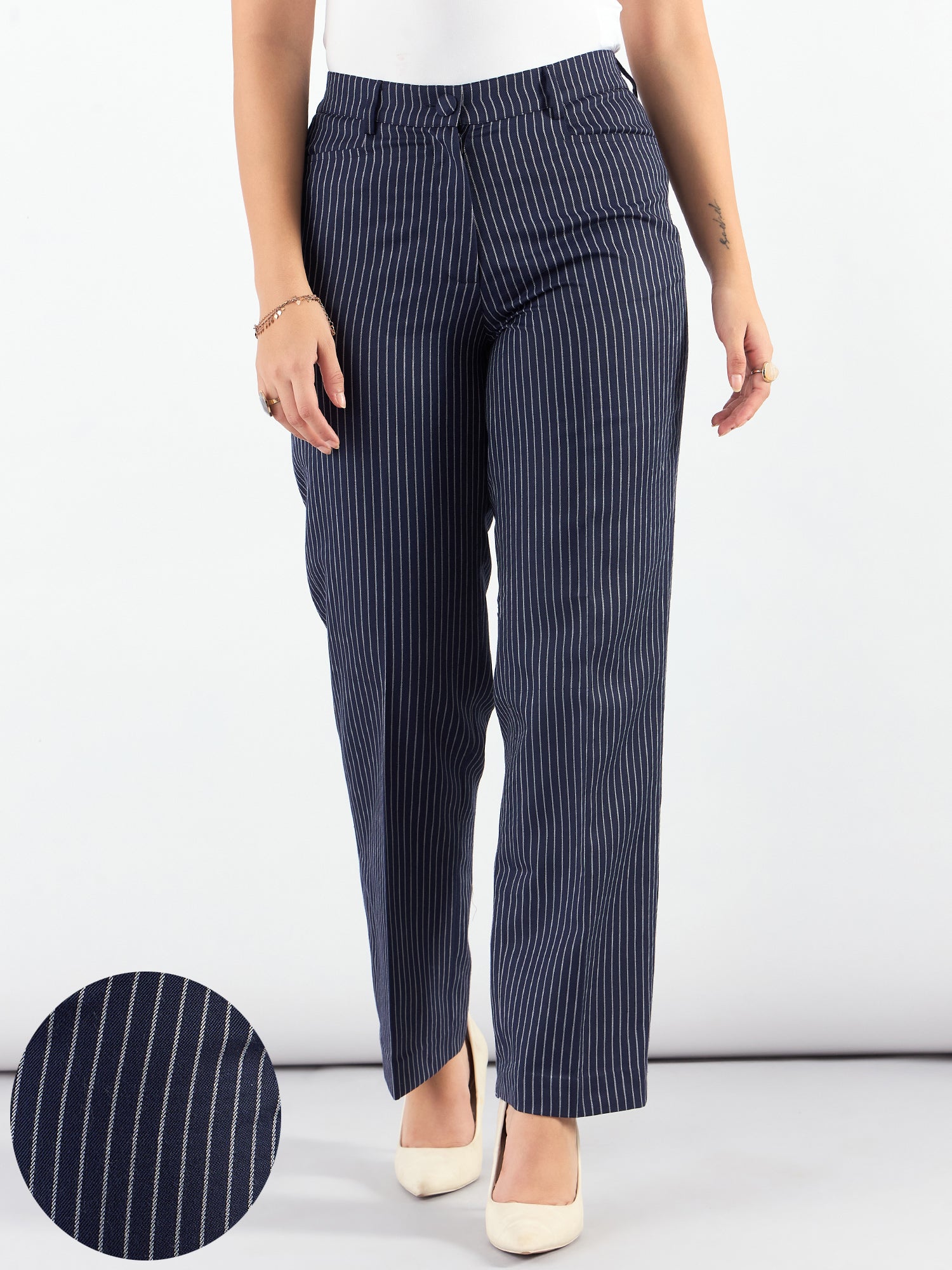 Women Striped High-Rise Wrinkle Free Trousers