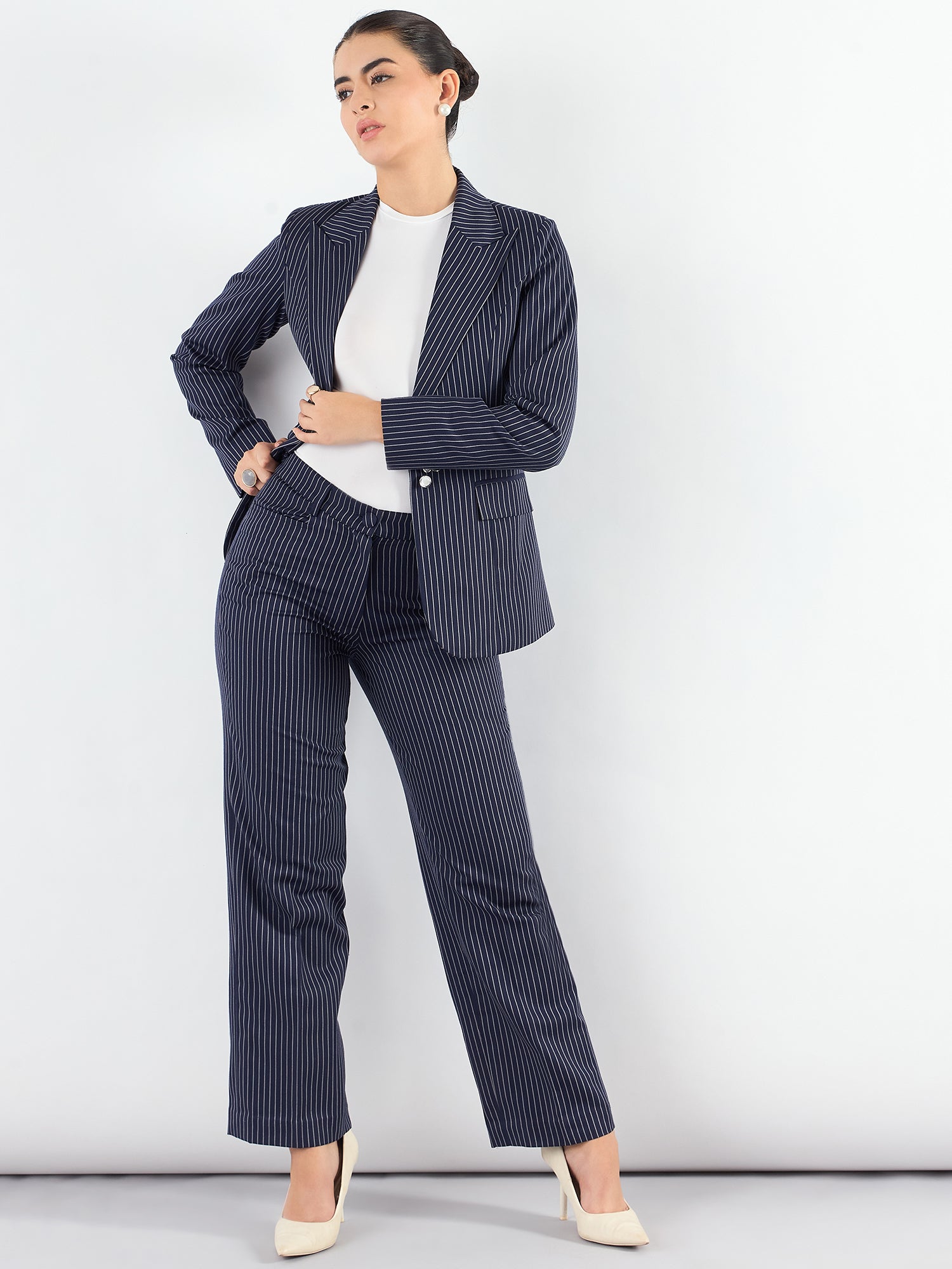 Women Striped High-Rise Wrinkle Free Trousers