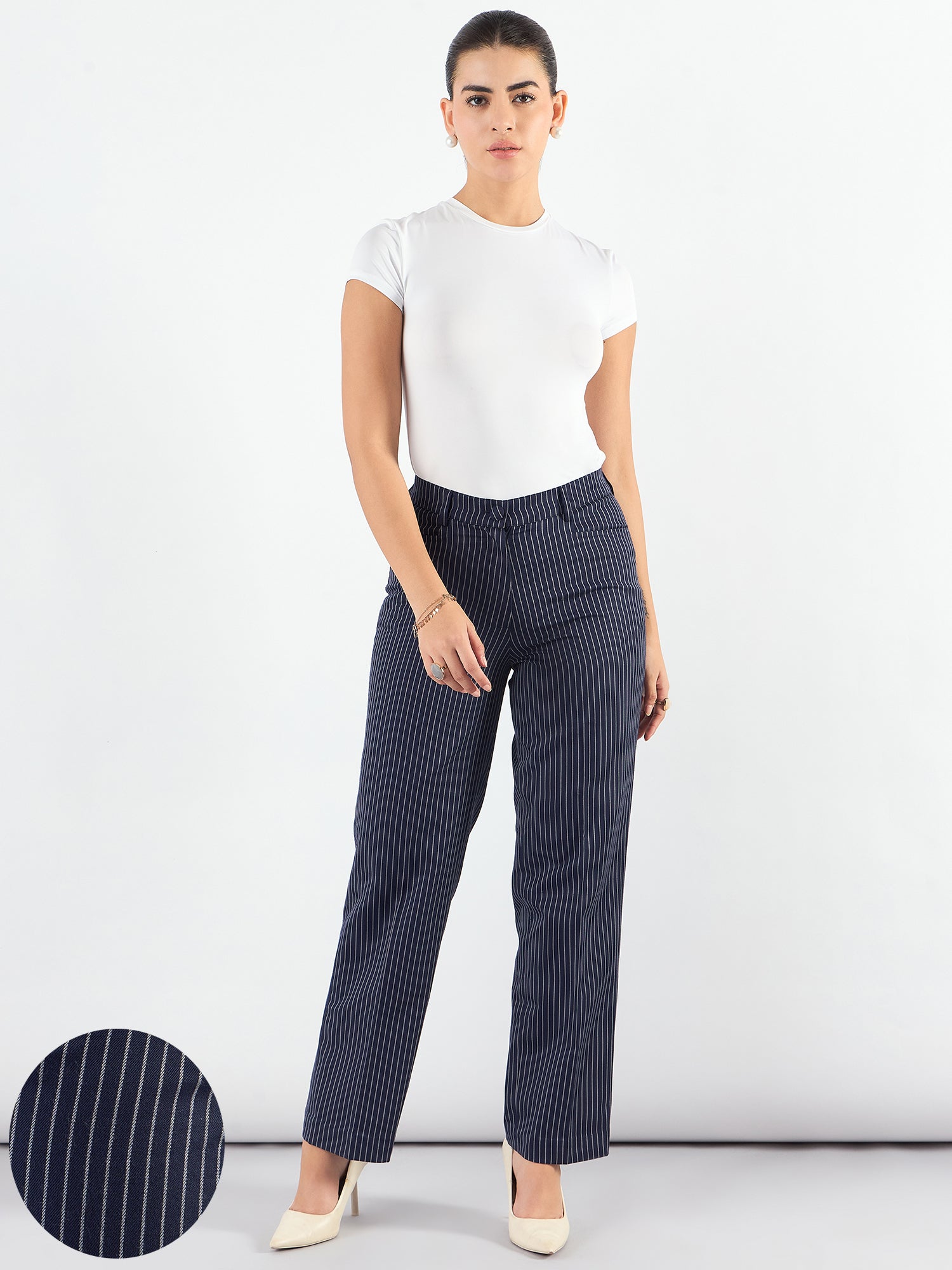 Women Striped High-Rise Wrinkle Free Trousers