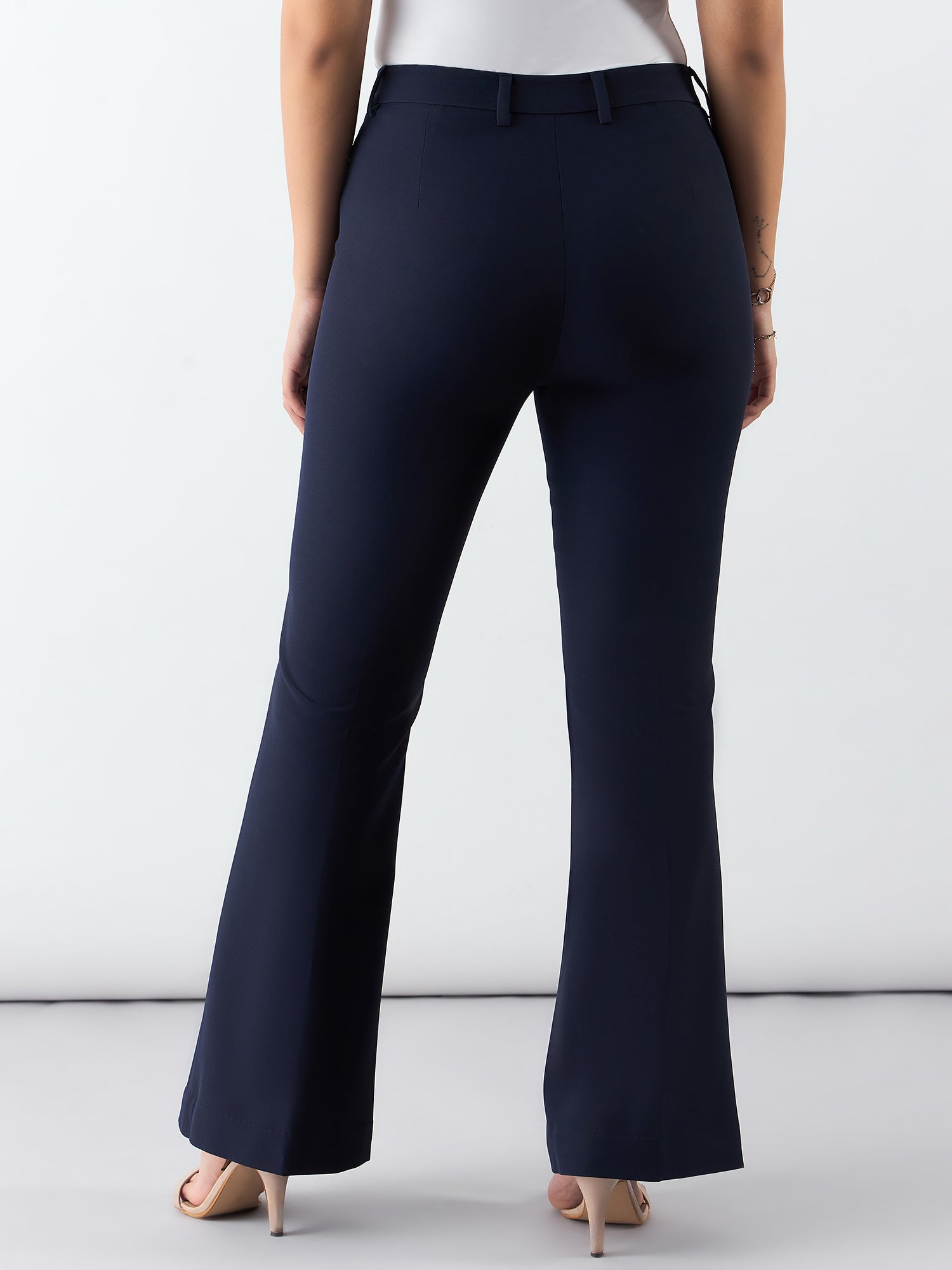 Women Flared High-Rise Wrinkle Free Trousers