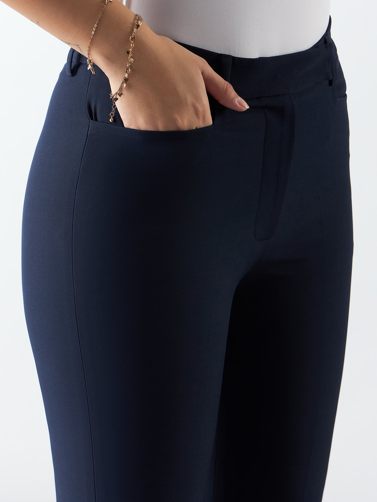 Women Flared High-Rise Wrinkle Free Trousers