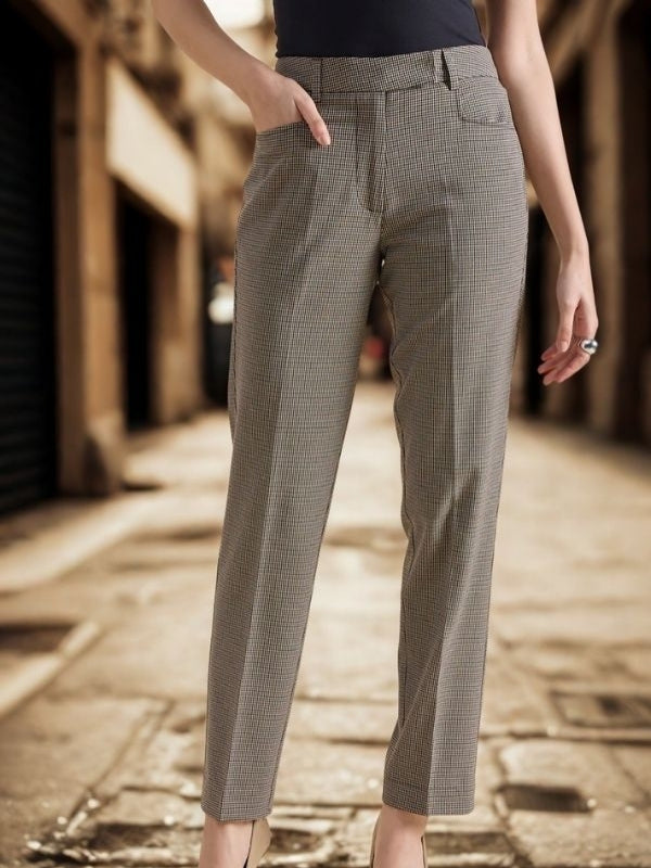 Women Checked High-Rise Slim Fit Easy Wash Formal Trousers