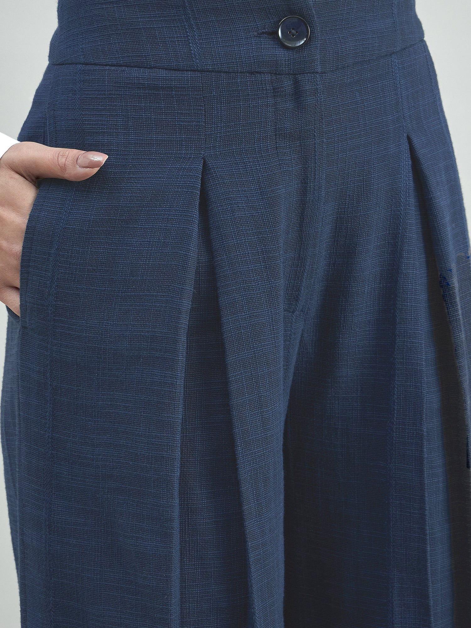 Women Blue High-Rise Pleated Trousers