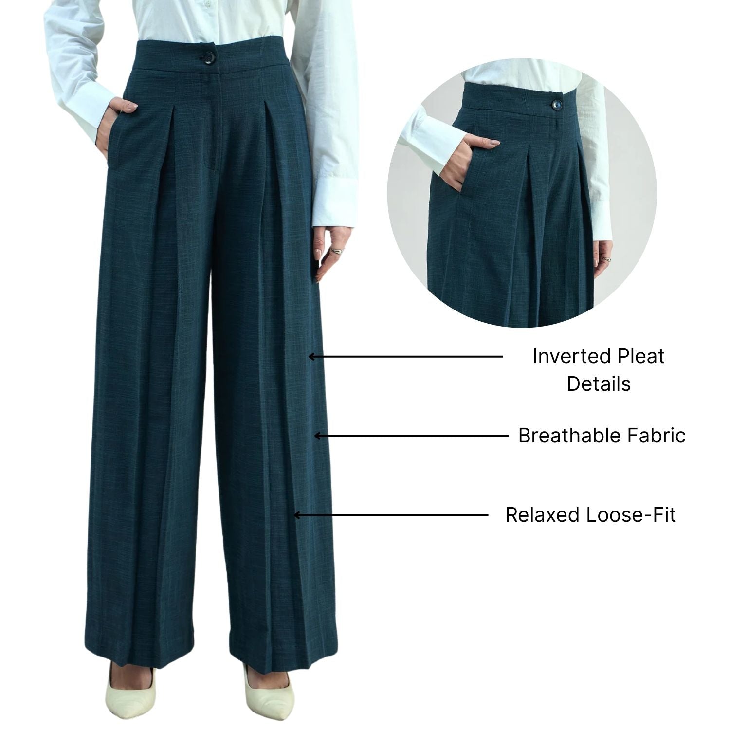 Women Textured Comfort Loose Fit High-Rise Pleated Trousers