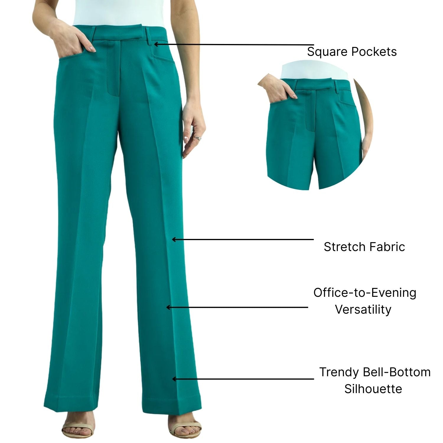 Mid Waist Slim Fit & Flared Stretchable Trouser
