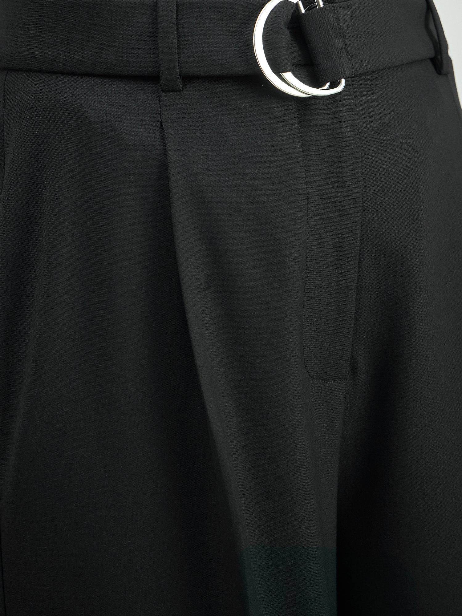 Women High Waist Belted Black Trouser In 4-Way Stretch